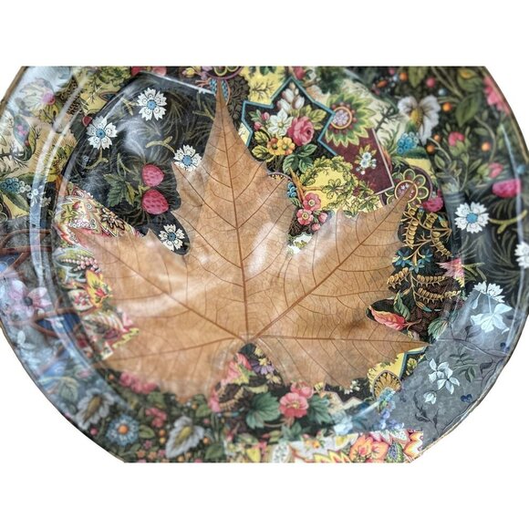 Large Vtg Signed Glass Serving Plate Decoupage Raspberries Leaves 13" - Picture 12 of 12
